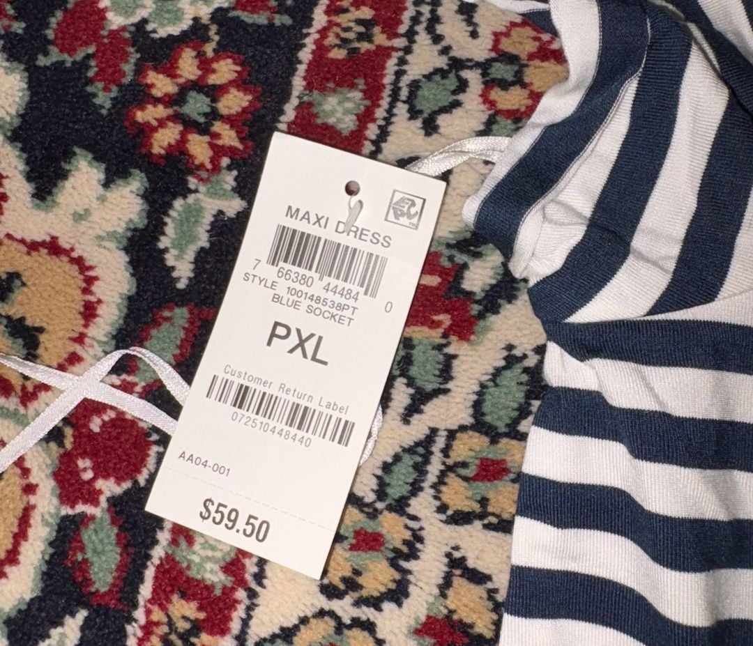 Style & Co Maxi Dress Size PXL Blue White Striped T-Shirt Drawstring 6