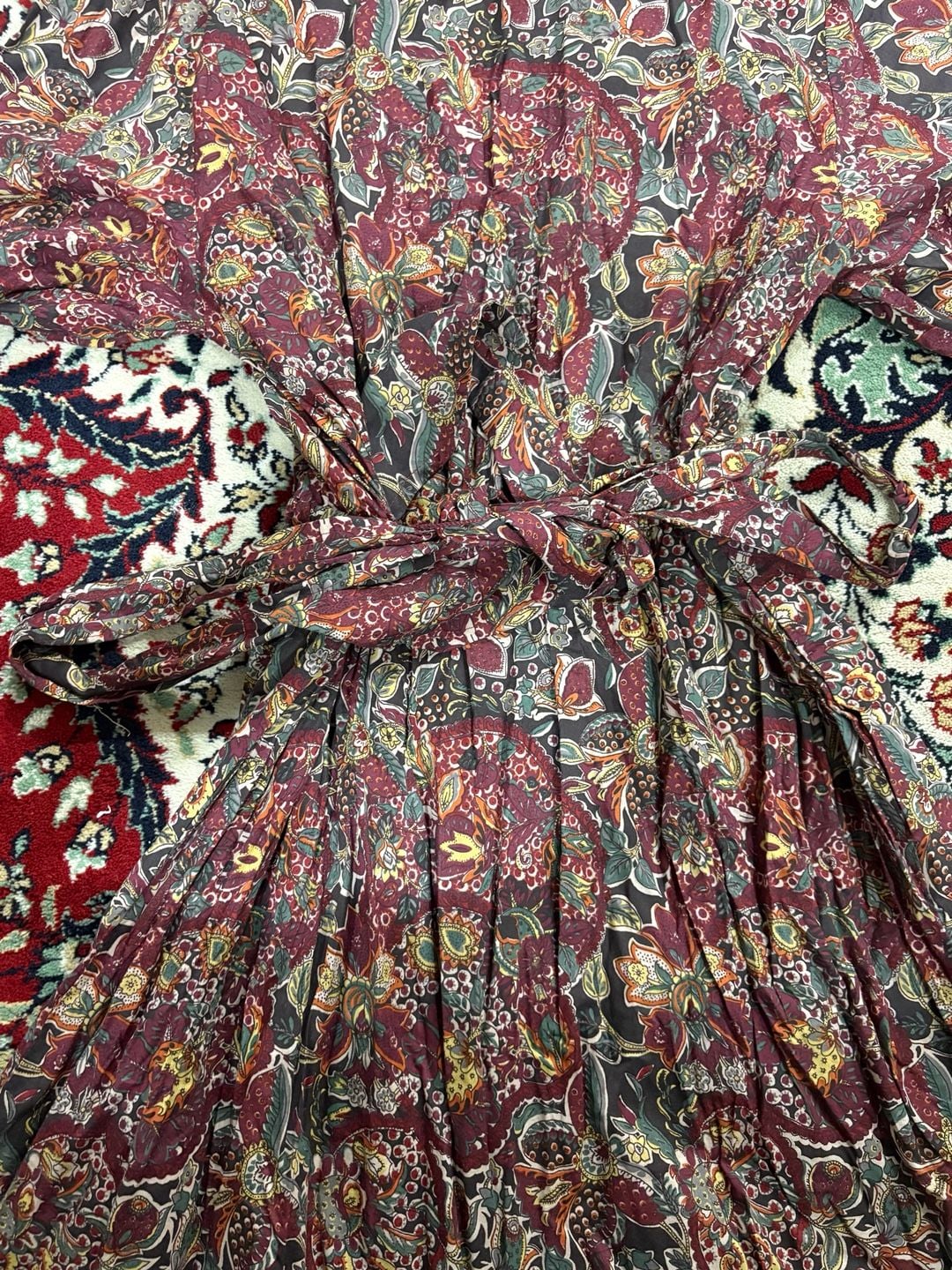 Lauren Ralph Lauren Paisley Midi Dress Size 14P Burgundy Floral Boho 5