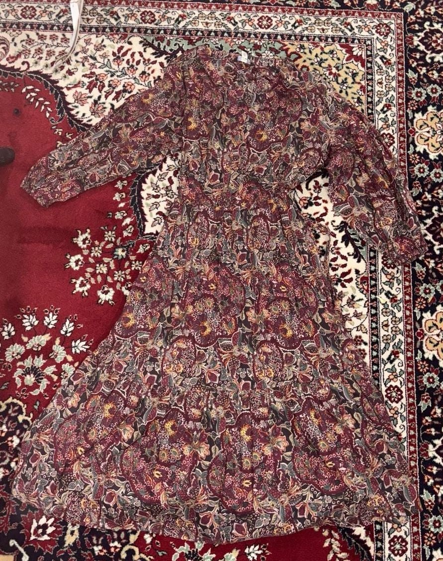 Lauren Ralph Lauren Paisley Midi Dress Size 14P Burgundy Floral Boho 2