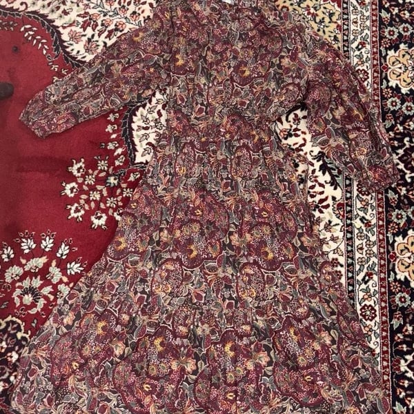 Lauren Ralph Lauren Paisley Midi Dress Size 14P Burgundy Floral Boho