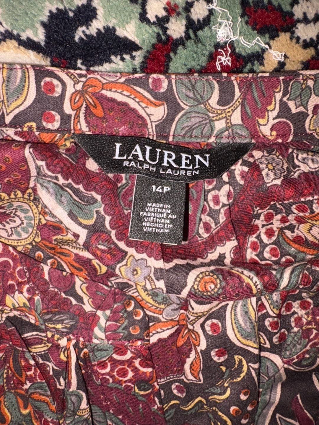 Lauren Ralph Lauren Paisley Midi Dress Size 14P Burgundy Floral Boho 3