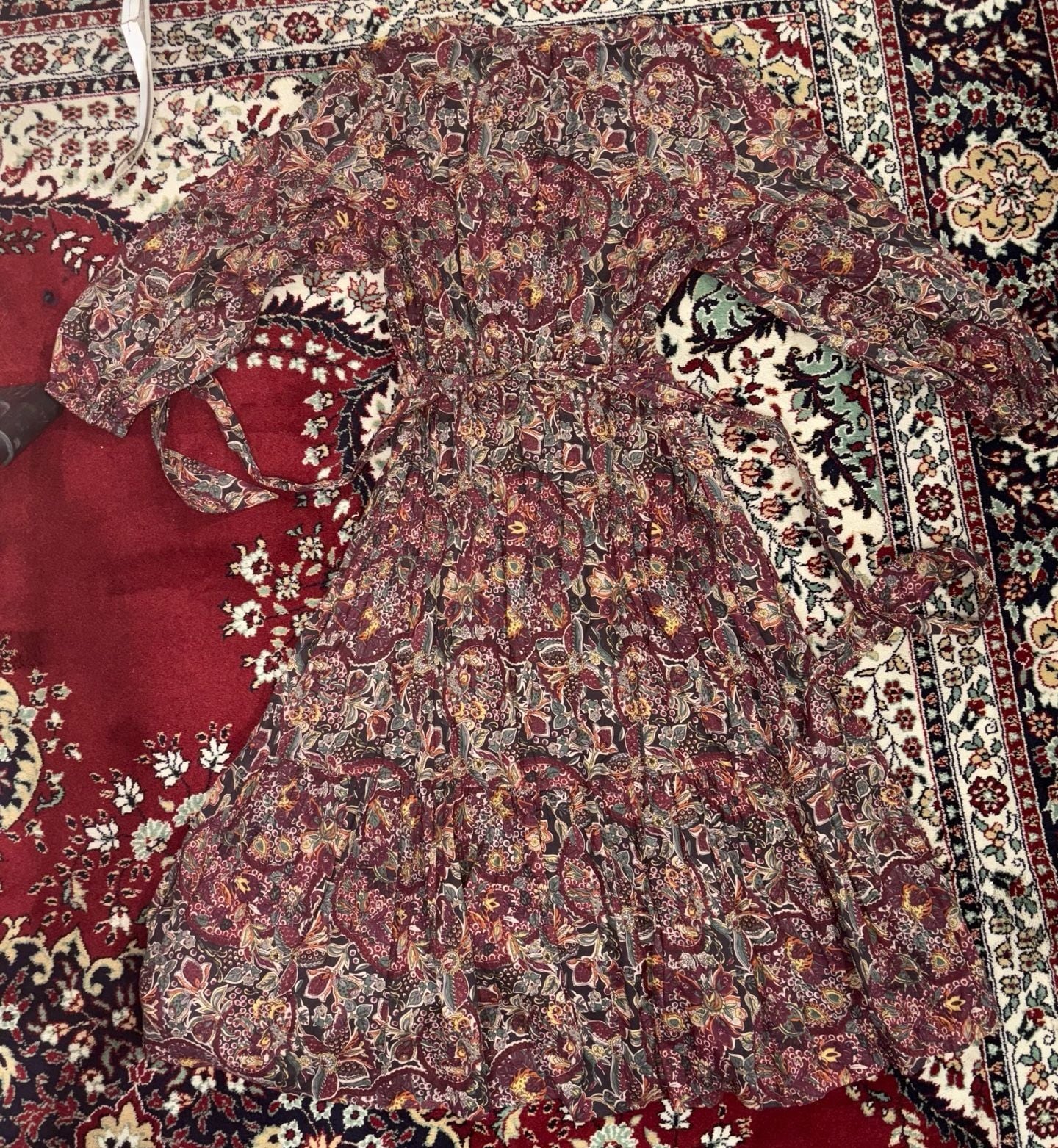 Lauren Ralph Lauren Paisley Midi Dress Size 14P Burgundy Floral Boho 4