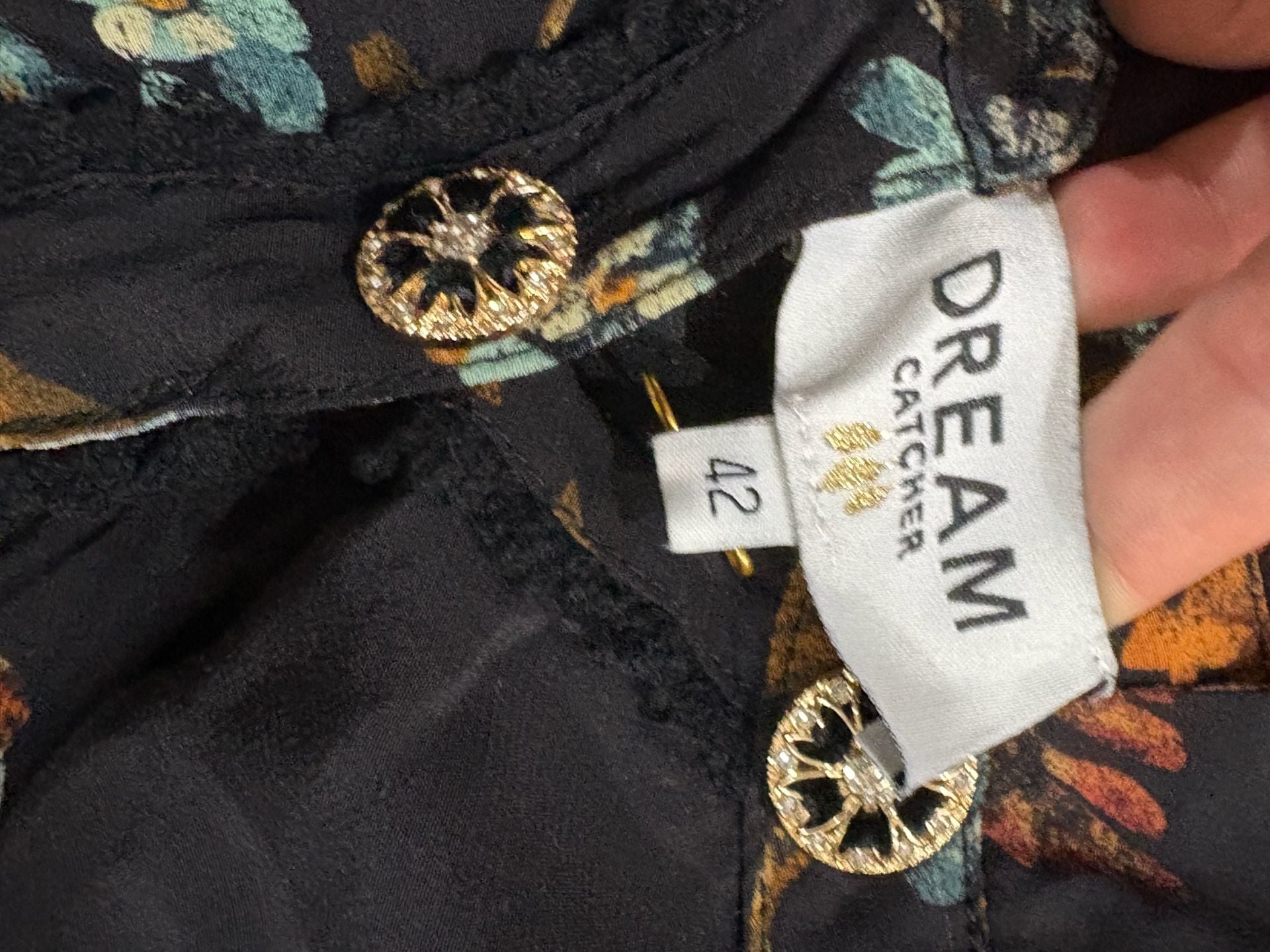 Dream Catcher Dress Size 42 Black Floral Long Sleeve 3