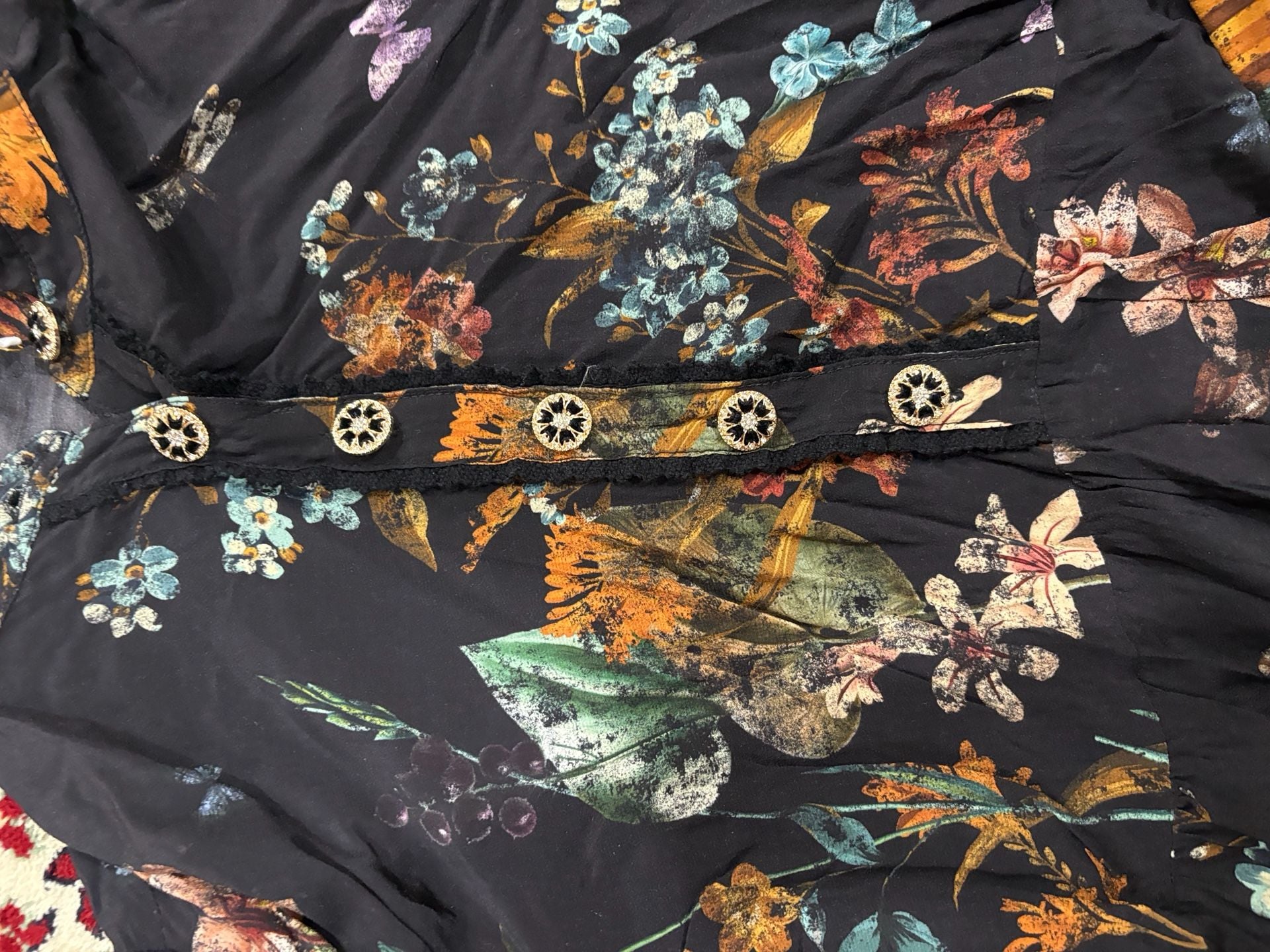 Dream Catcher Dress Size 42 Black Floral Long Sleeve 6