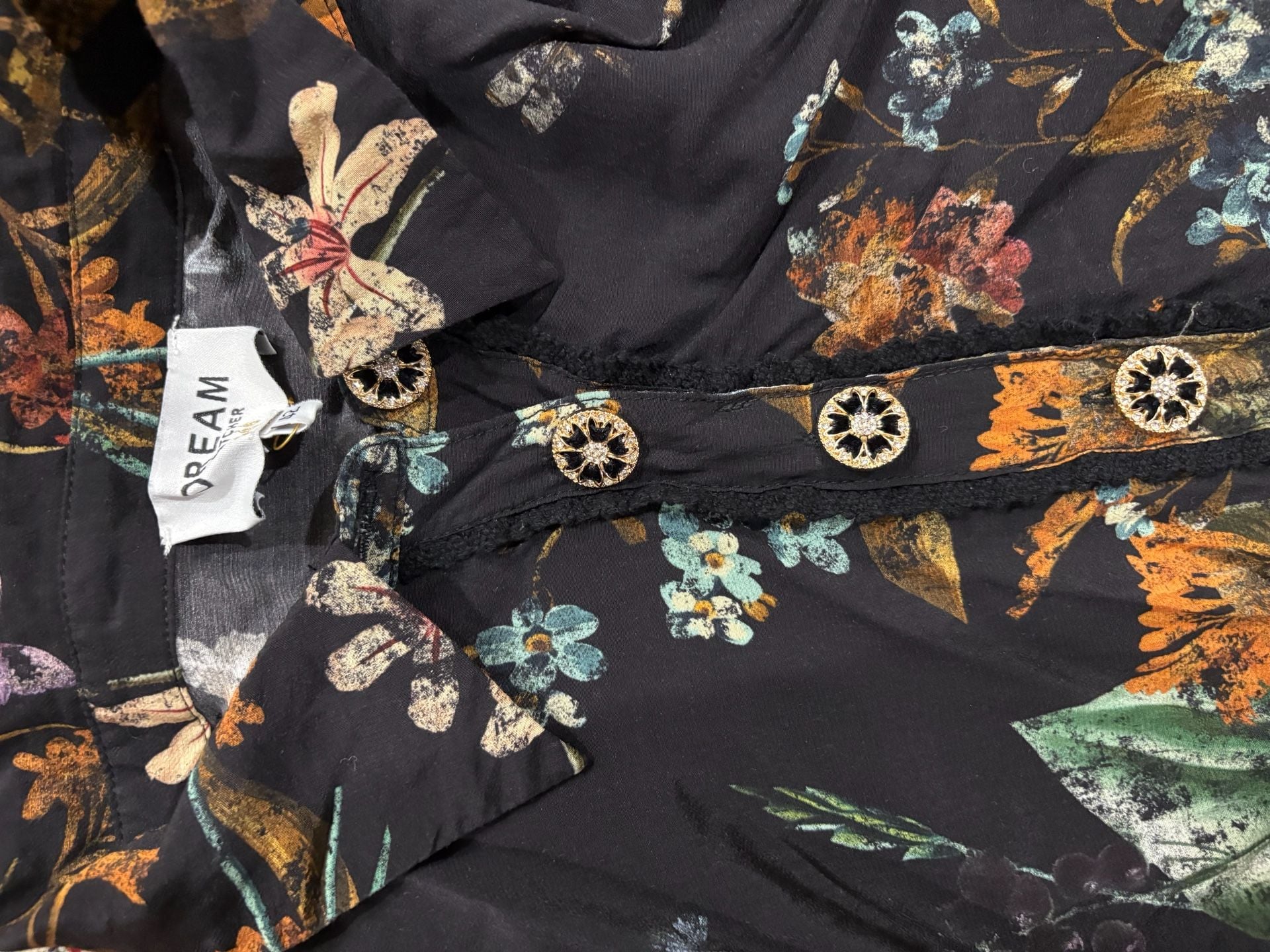 Dream Catcher Dress Size 42 Black Floral Long Sleeve 7