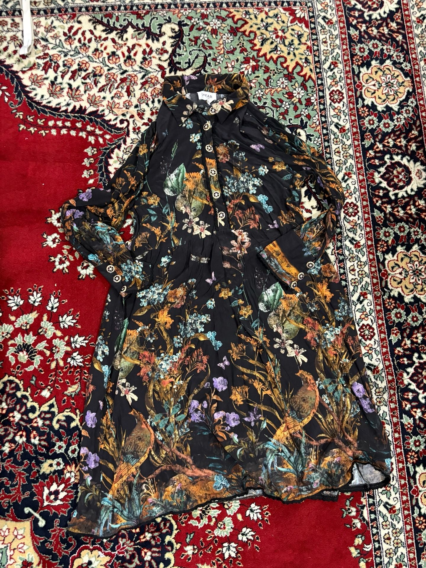 Dream Catcher Dress Size 42 Black Floral Long Sleeve 2