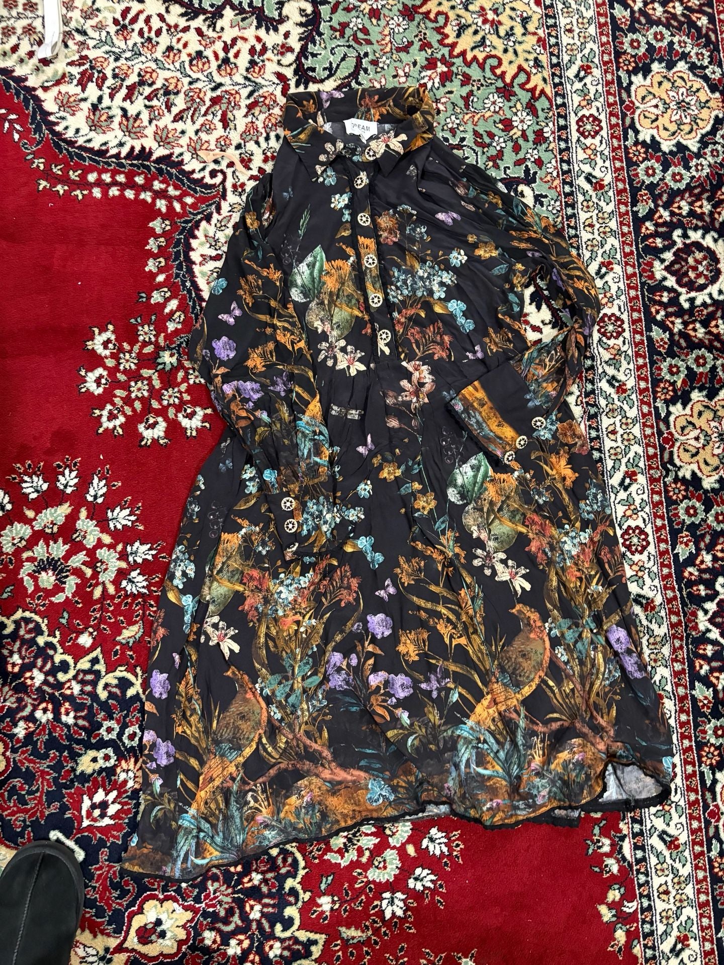 Dream Catcher Dress Size 42 Black Floral Long Sleeve 8