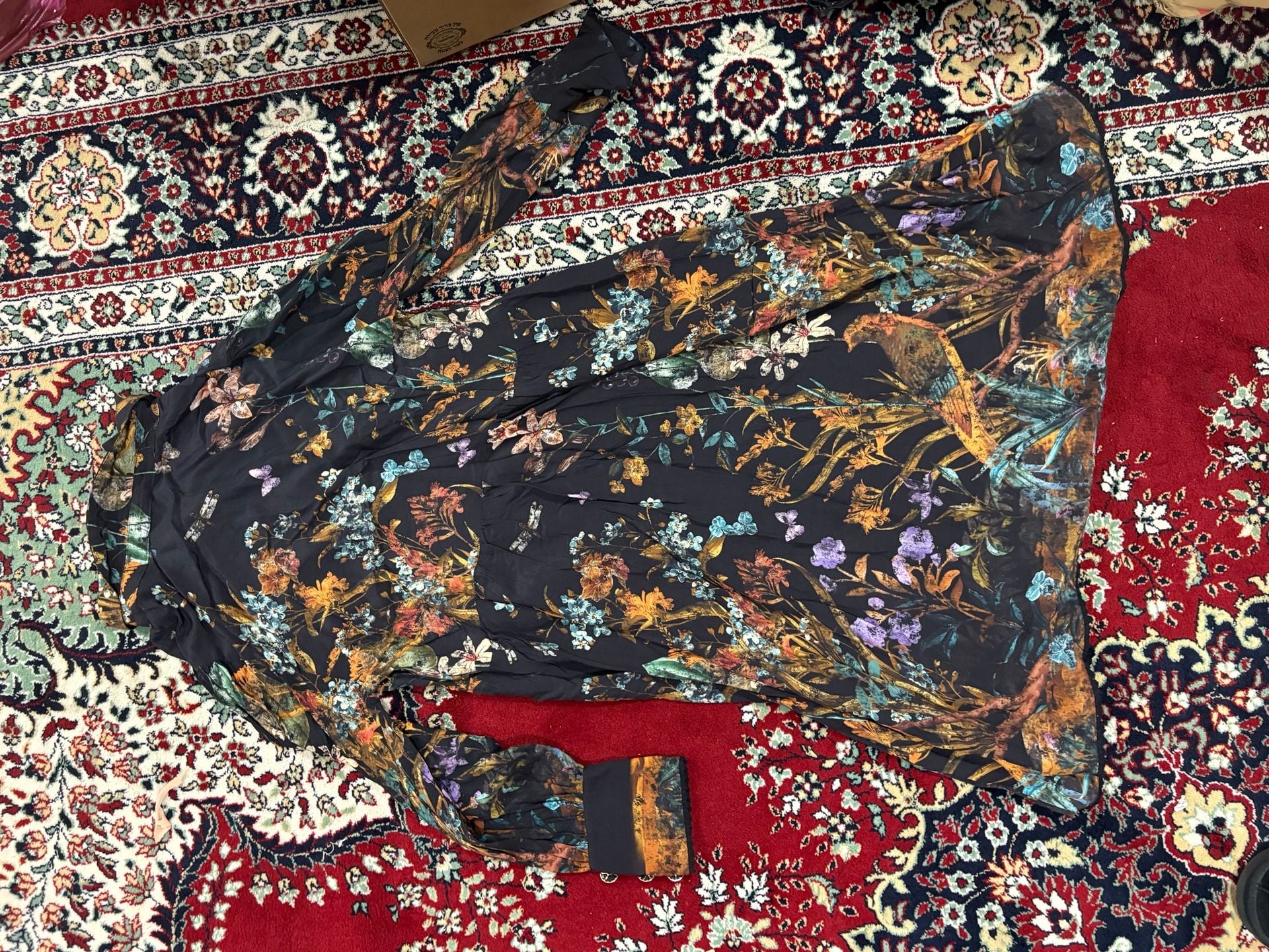 Dream Catcher Dress Size 42 Black Floral Long Sleeve 9