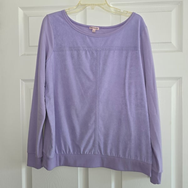 Juicy Couture Pastel Lavender Faux Suede Velour Pullover Top EUC XL