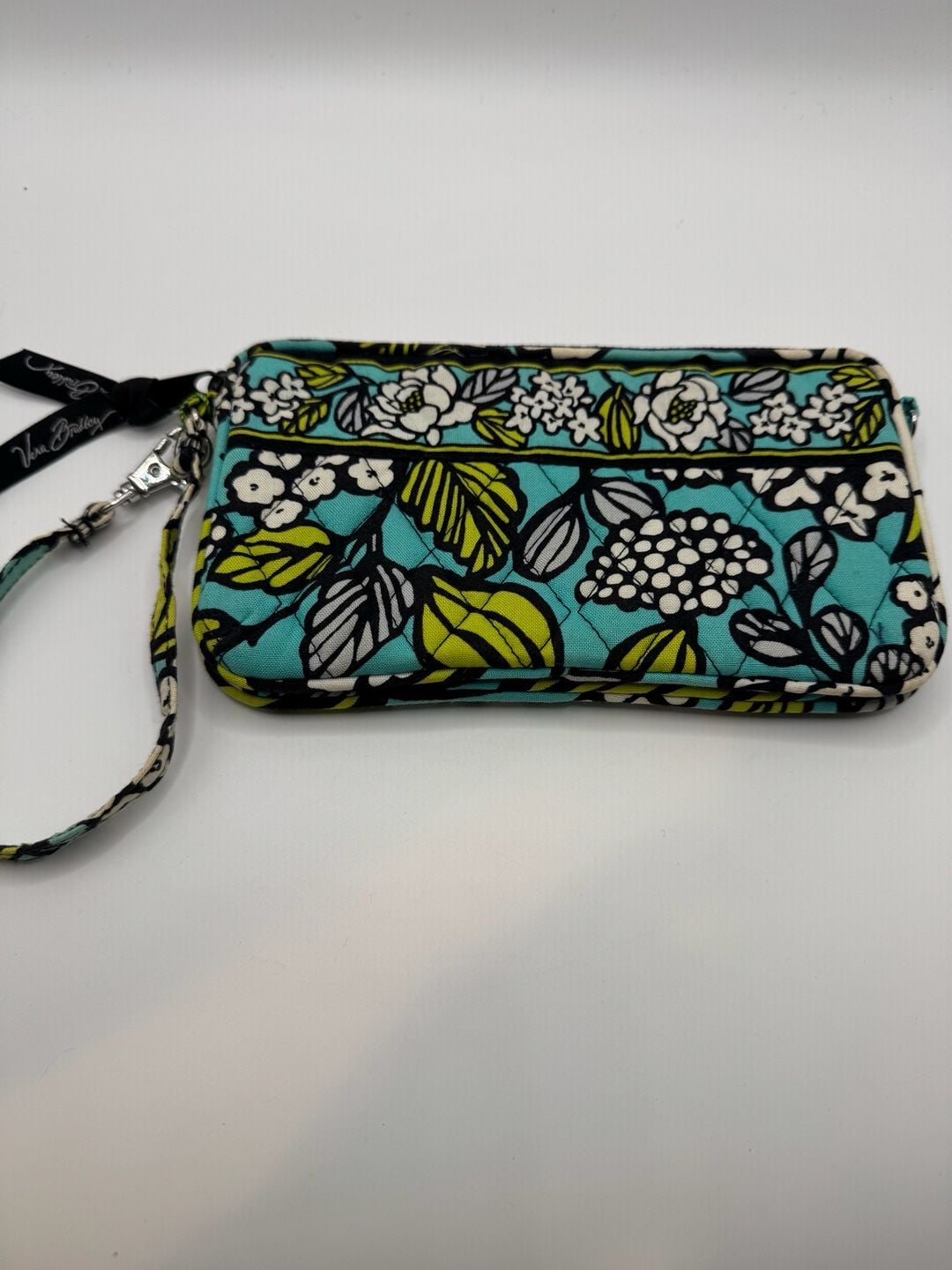 New Vera Bradley Island Blooms Quilted Wristlet Wallet Aqua Blue Green Floral 2