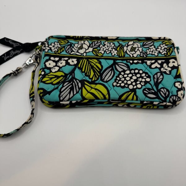 New Vera Bradley Island Blooms Quilted Wristlet Wallet Aqua Blue Green Floral