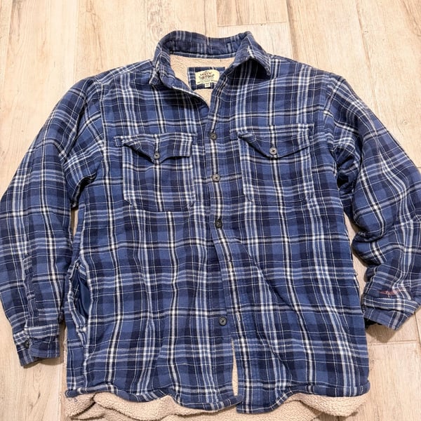 Levi's Sherpa Lined Flannel Shirt Size M Blue Plaid Shacket Jacket
