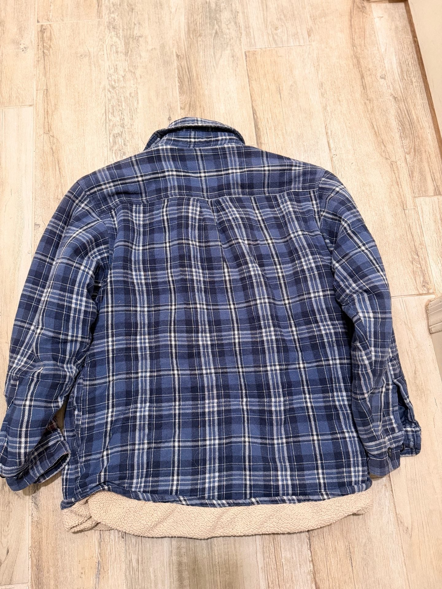 Levi's Sherpa Lined Flannel Shirt Size M Blue Plaid Shacket Jacket 4