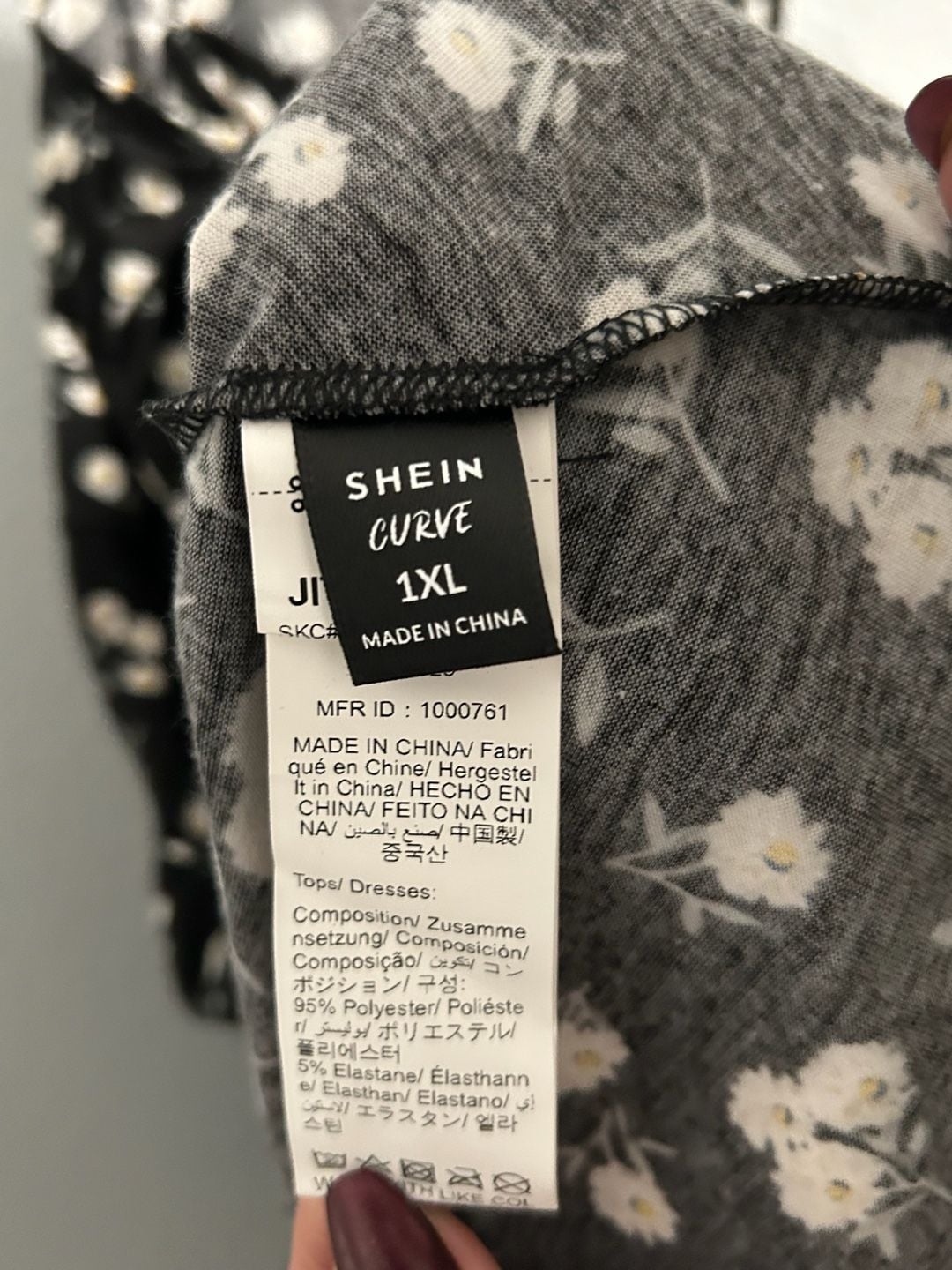 SHEIN Curve Daisy Cami Dress Size 1XL Black Floral Spaghetti Strap Mini 3