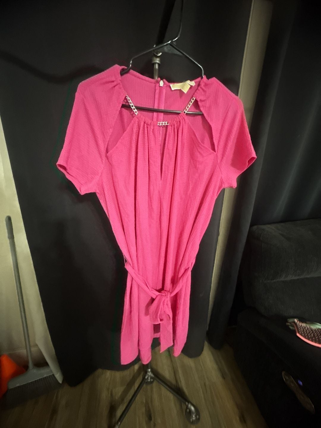 NWT Michael Michael Kors Dress Size L Pink Chain Detail Tie Waist 2