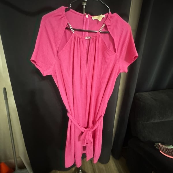 NWT Michael Michael Kors Dress Size L Pink Chain Detail Tie Waist