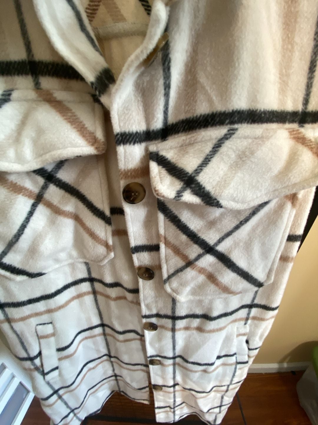 Ashley By 26 International Plaid Long Vest Size 8 White Fleece Shacket 3