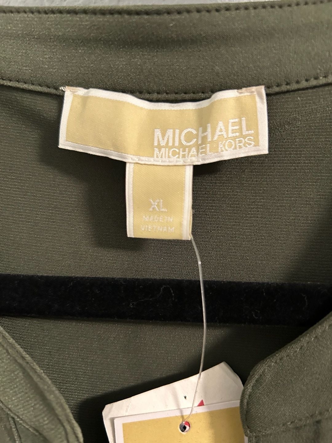 Michael Kors Dress Size XL Olive Green Zip Front Long Sleeve Belted 3