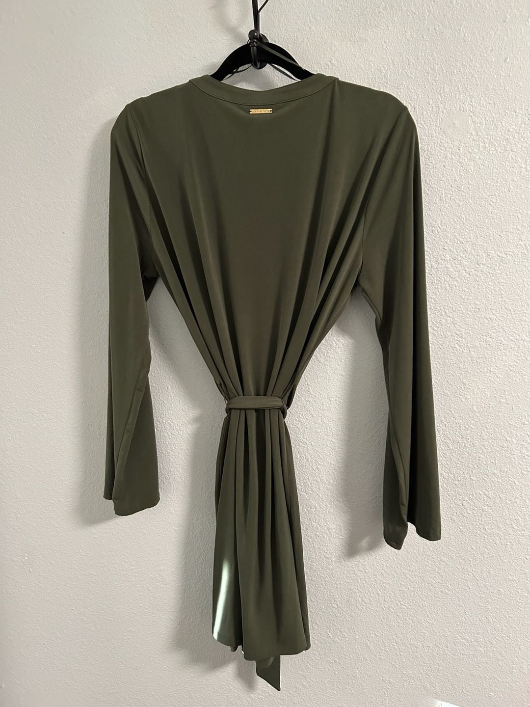 Michael Kors Dress Size XL Olive Green Zip Front Long Sleeve Belted 5