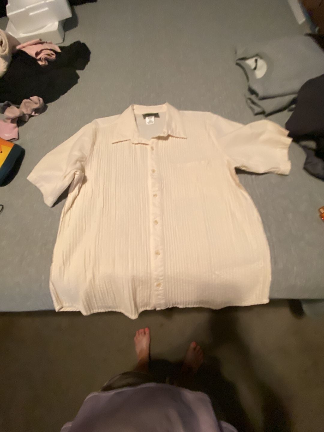 Dimitri Diseno Short Sleeve Button Up Shirt Size L Off White Textured 2
