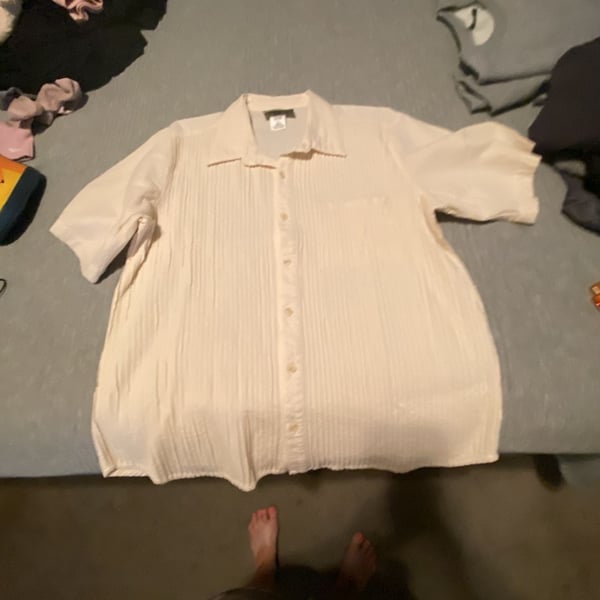 Dimitri Diseno Short Sleeve Button Up Shirt Size L Off White Textured