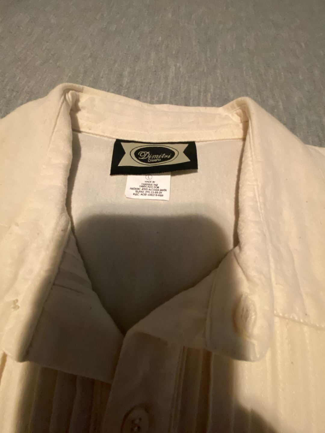 Dimitri Diseno Short Sleeve Button Up Shirt Size L Off White Textured 3