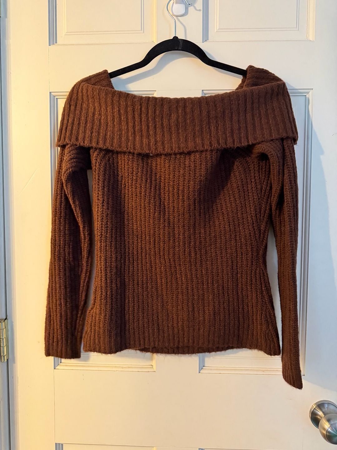 NWT Cosmic Blue Love Kaia Off Shoulder Sweater Size M Hot Chocolate 3