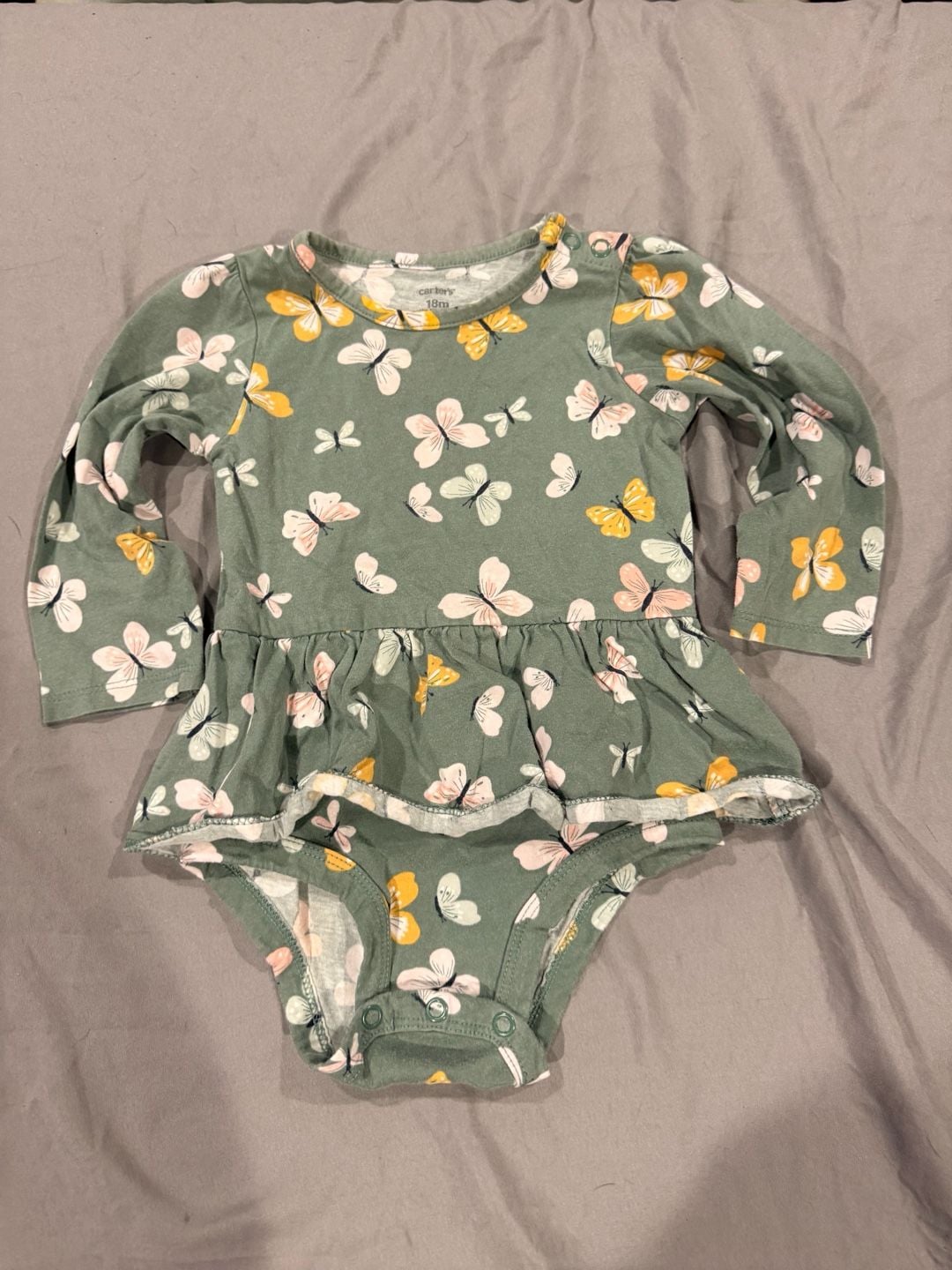 Carter's Butterfly Peplum Bodysuit Size 18m Green Long Sleeve 2