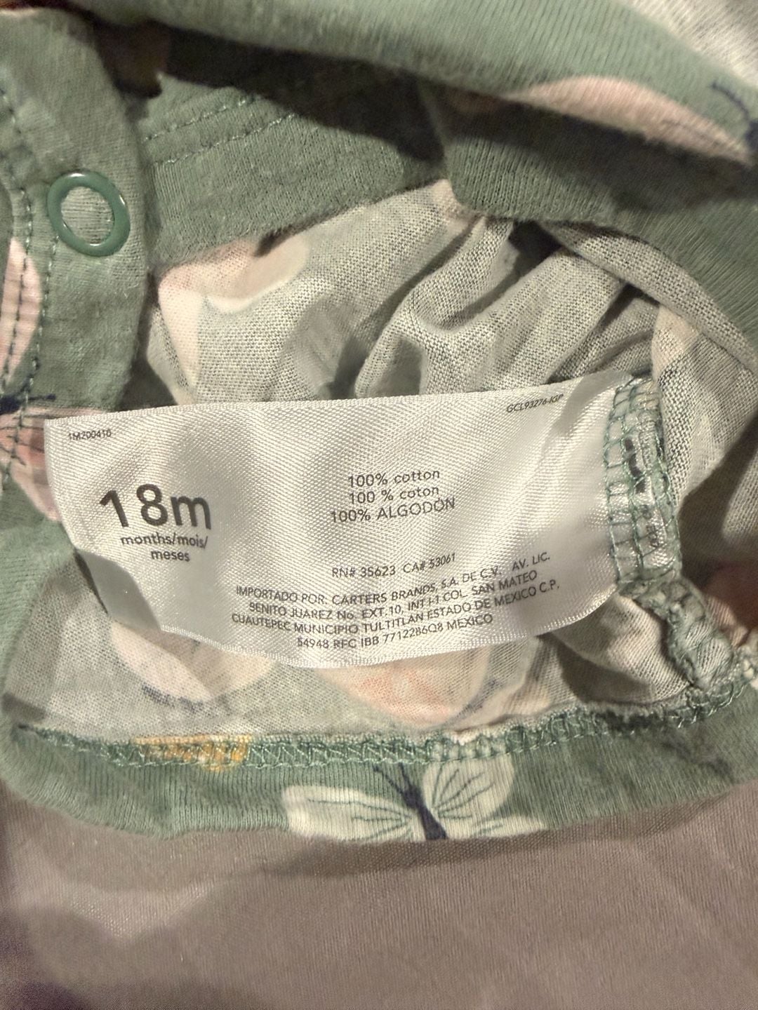 Carter's Butterfly Peplum Bodysuit Size 18m Green Long Sleeve 4