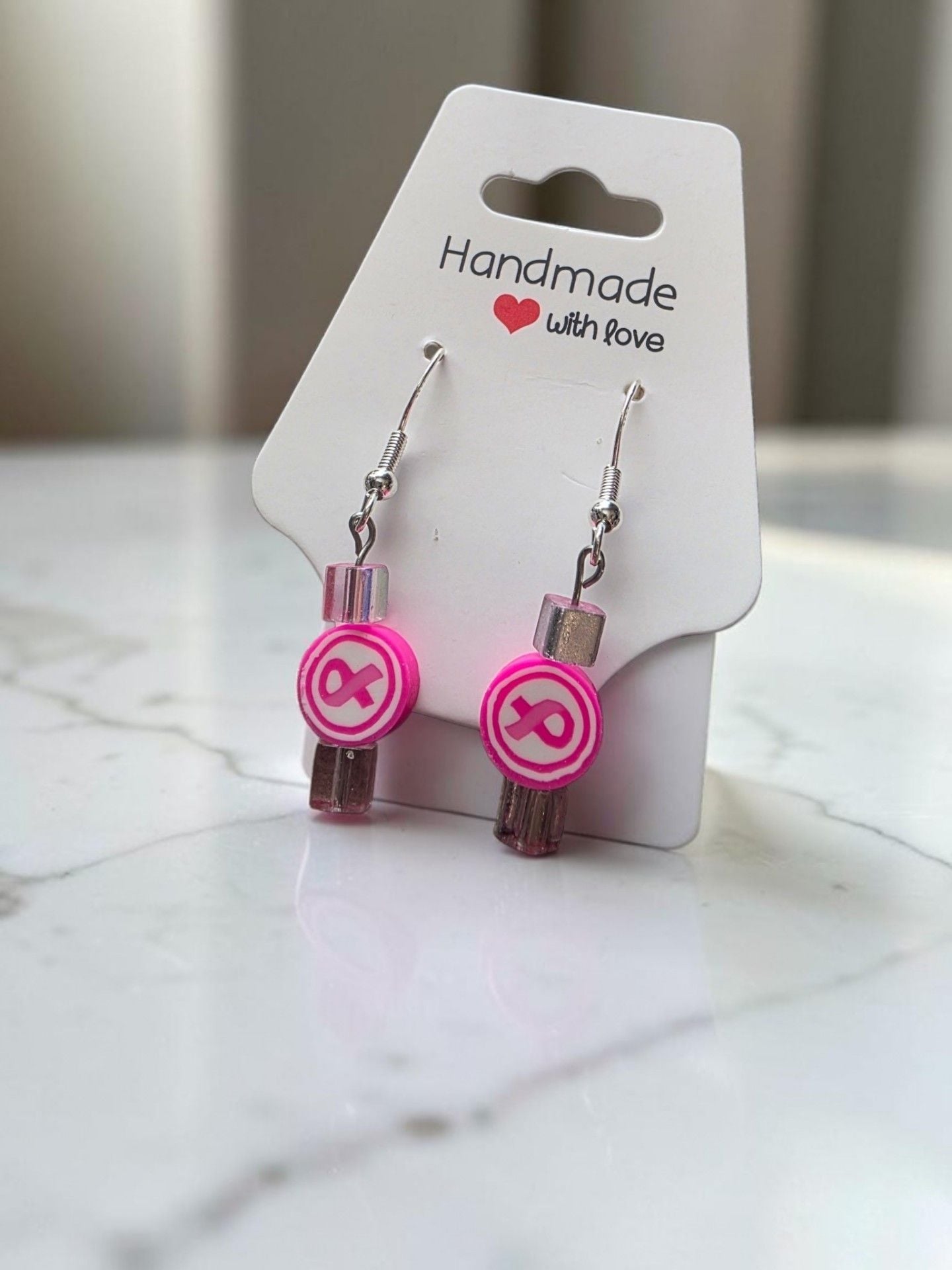 Pink Ribbon Breast Cancer Awareness Dangle Earrings 2