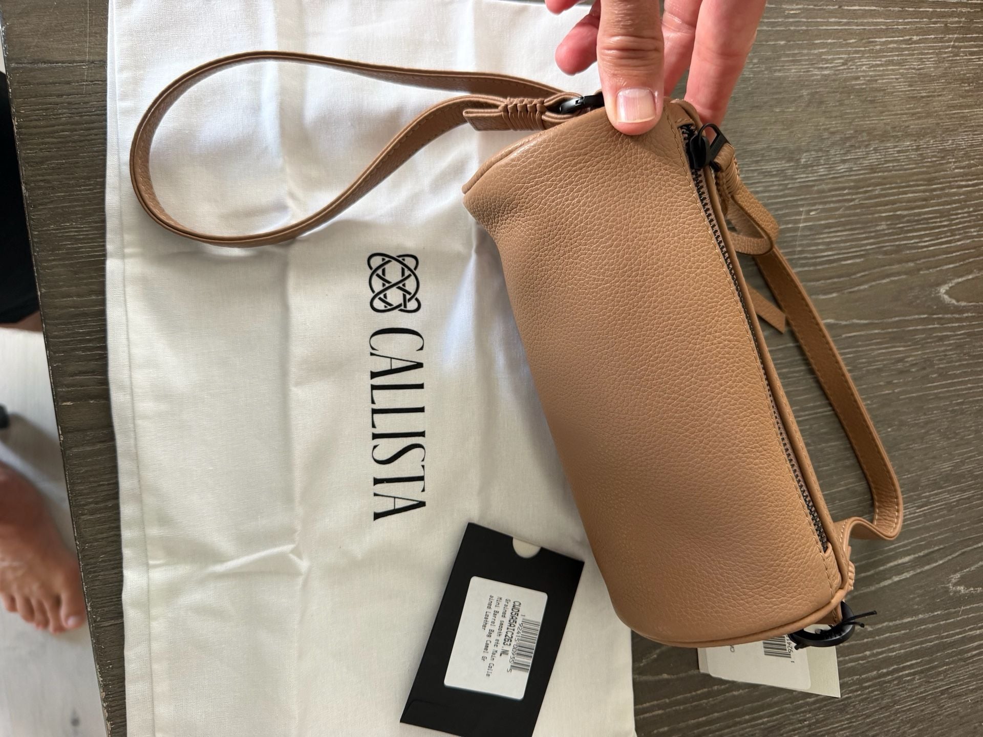 Callista Mini Barrel Bag Camel Grained Leather NWT MSRP $375 2