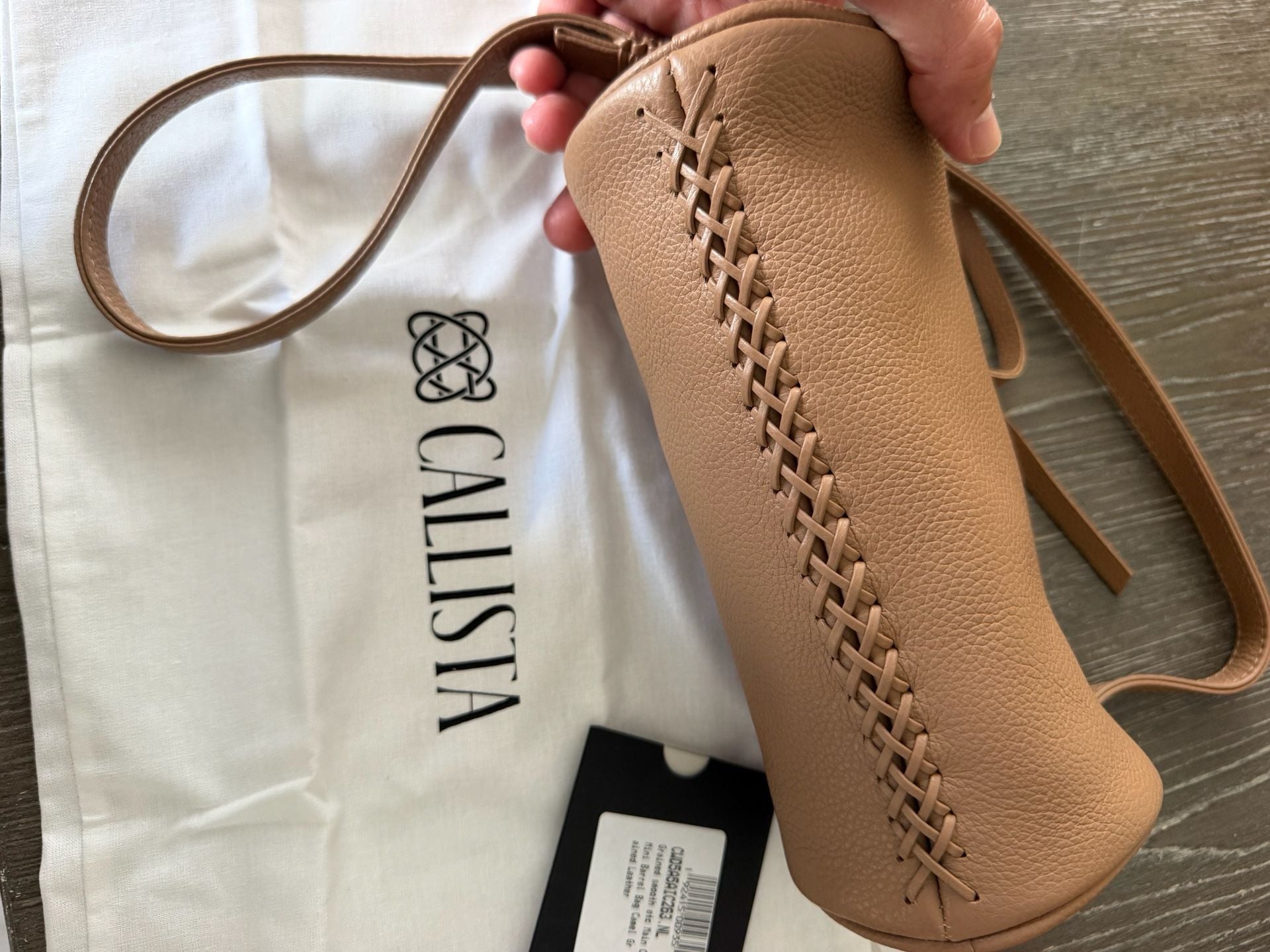 Callista Mini Barrel Bag Camel Grained Leather NWT MSRP $375 3