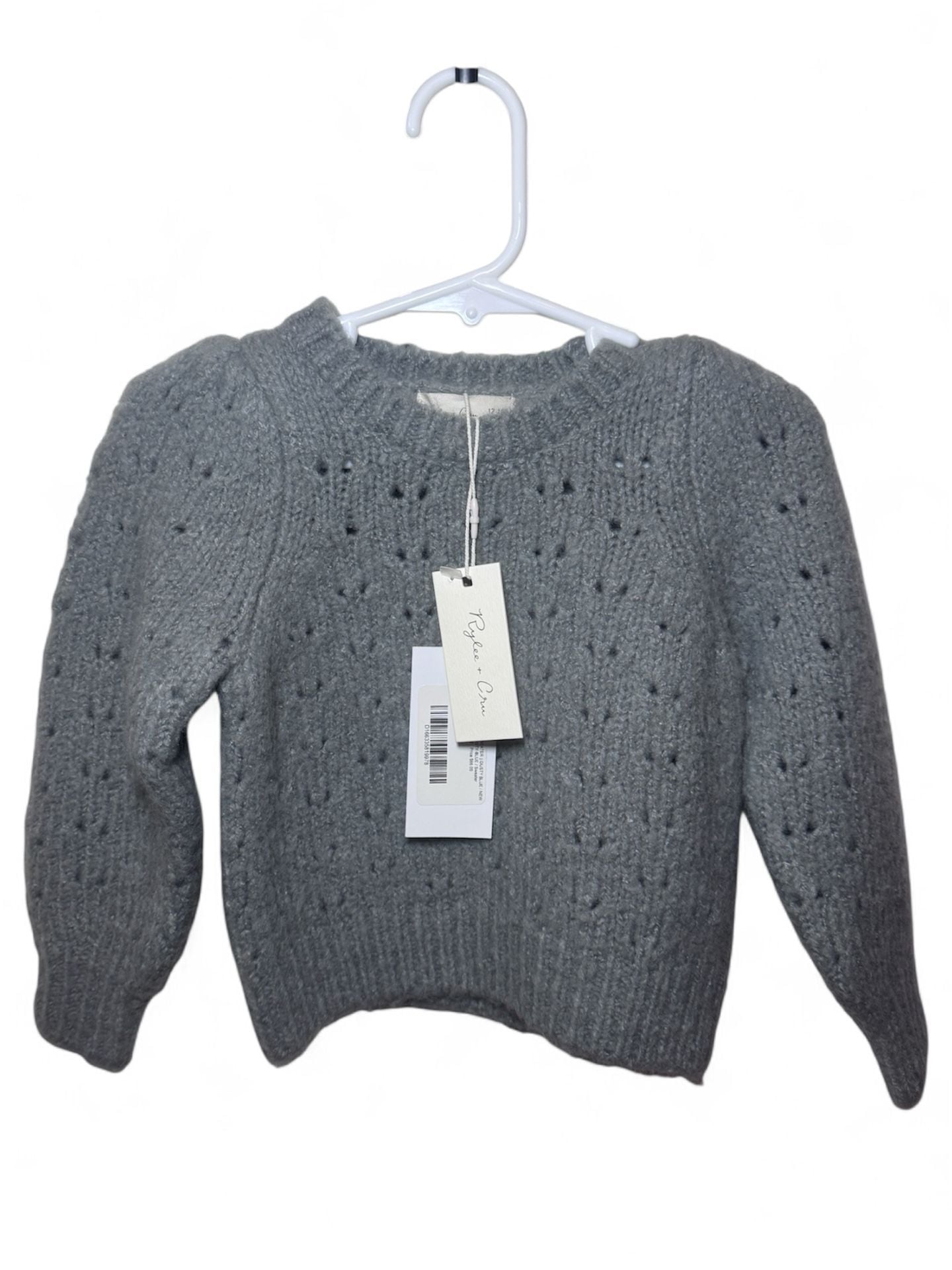 Rylee + Cru Balloon Sweater 12-18M Dusty Blue Pointelle Knit NWT 2