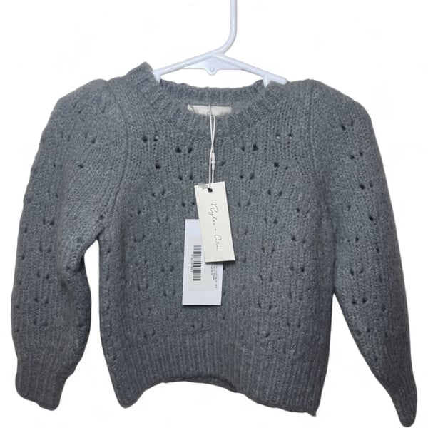 Rylee + Cru Balloon Sweater 12-18M Dusty Blue Pointelle Knit NWT