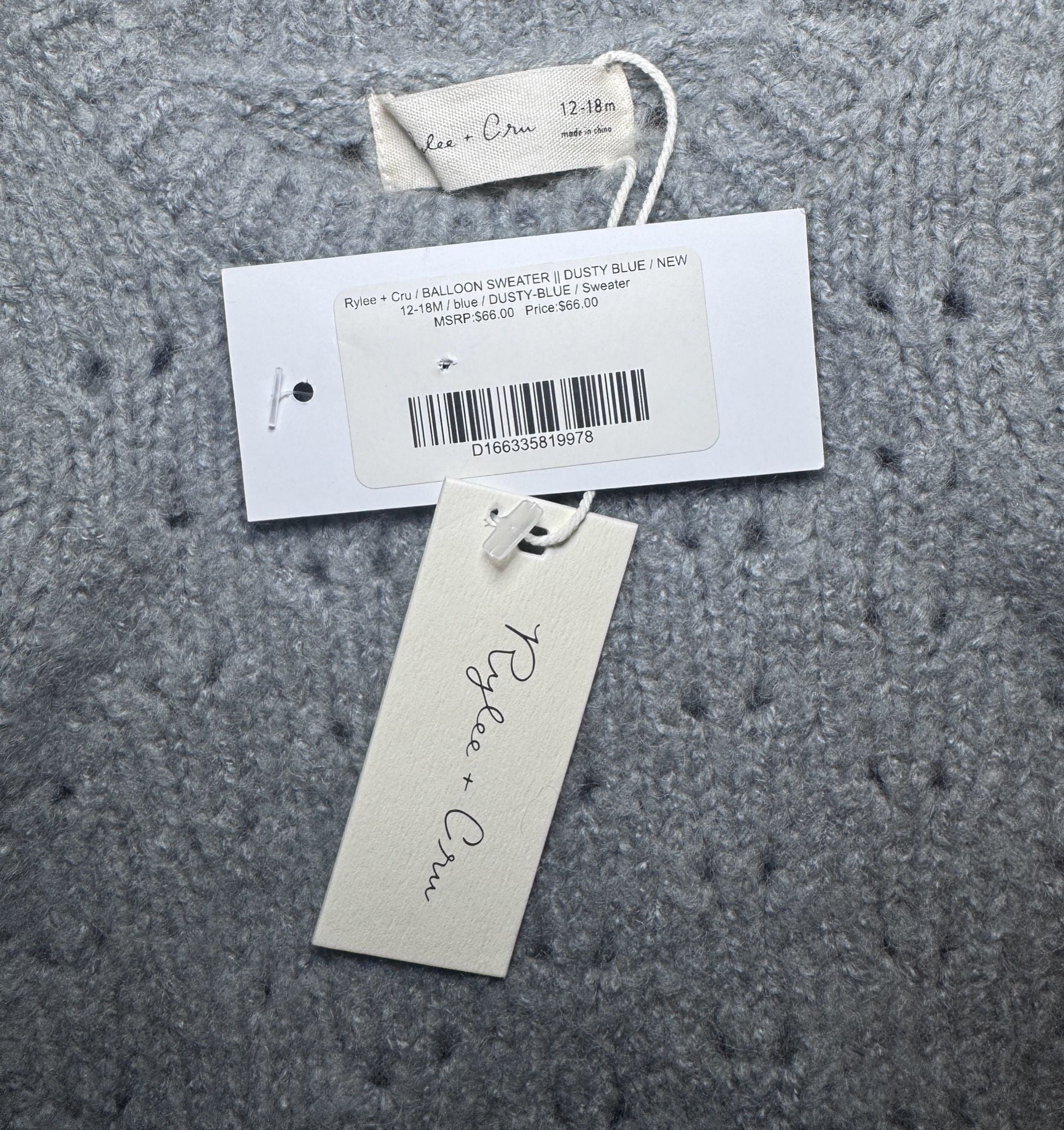 Rylee + Cru Balloon Sweater 12-18M Dusty Blue Pointelle Knit NWT 4