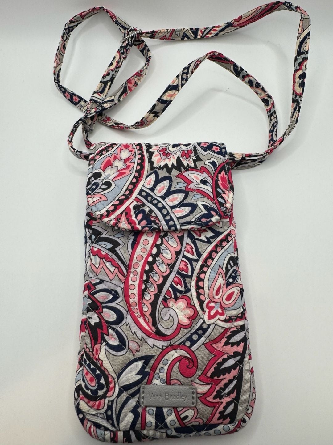 Vera Bradley Quilted Phone Crossbody Bag Gramercy Paisley Pink Gray 2