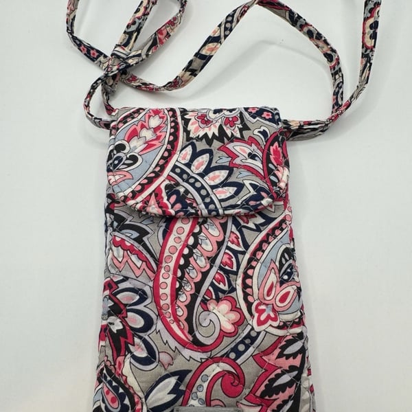 Vera Bradley Quilted Phone Crossbody Bag Gramercy Paisley Pink Gray