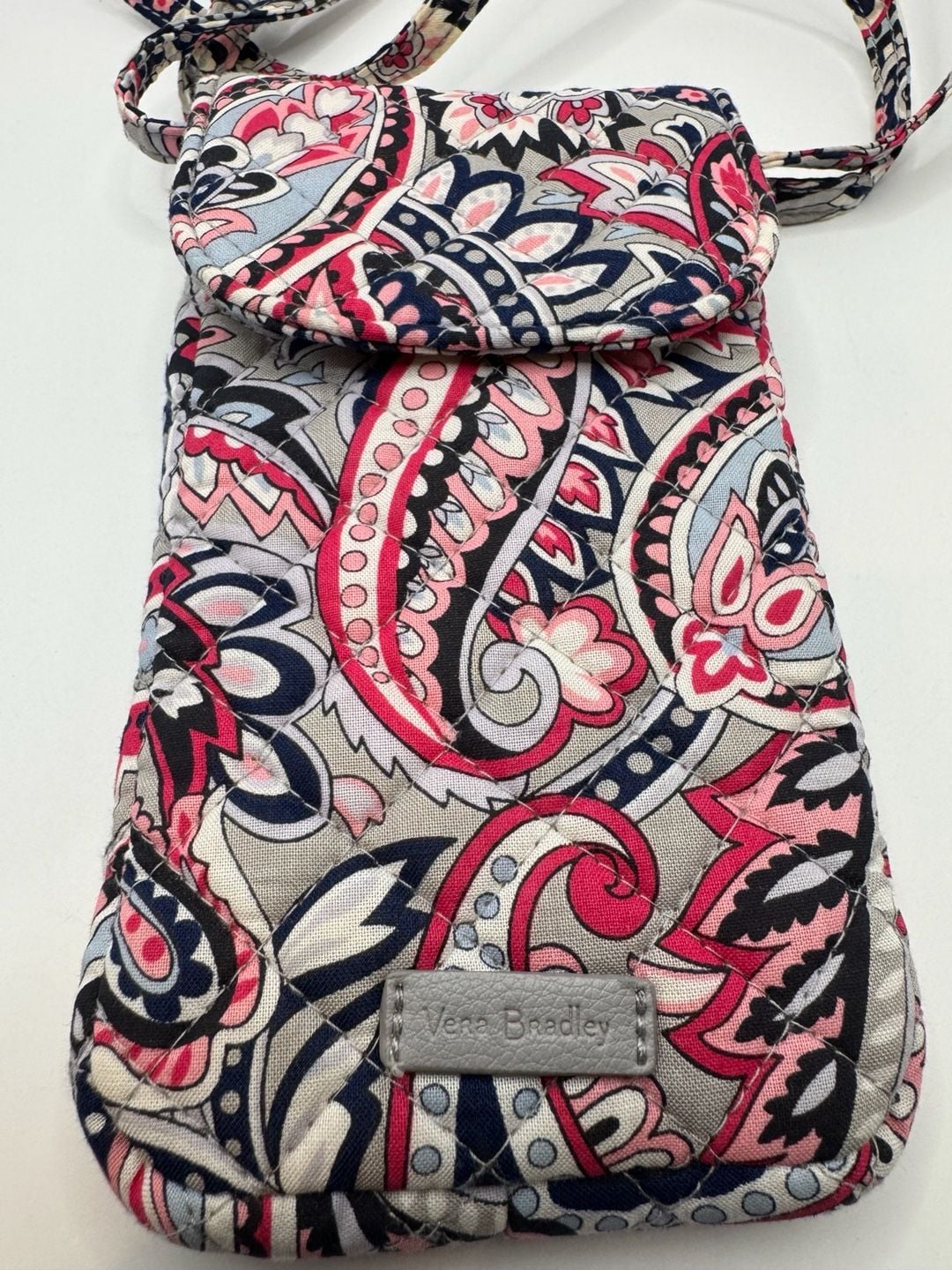 Vera Bradley Quilted Phone Crossbody Bag Gramercy Paisley Pink Gray 3