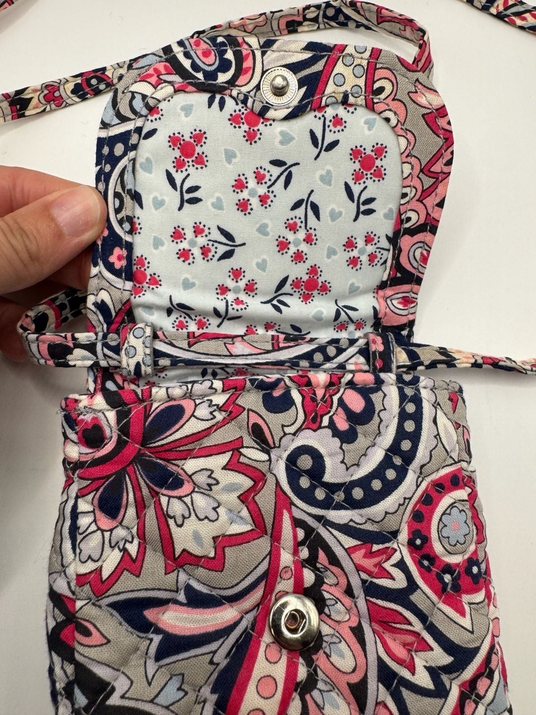 Vera Bradley Quilted Phone Crossbody Bag Gramercy Paisley Pink Gray 6