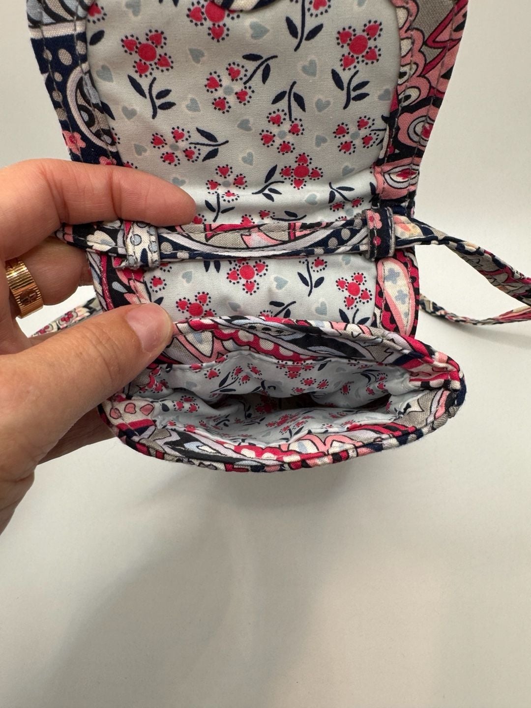 Vera Bradley Quilted Phone Crossbody Bag Gramercy Paisley Pink Gray 7