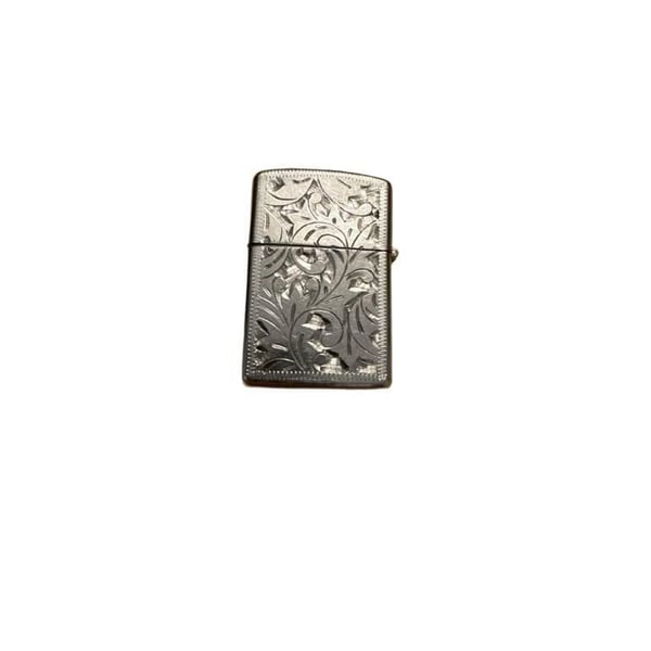 Vintage Prince Rocky Engraved Foliate Lighter Silver with Bradford zippo inside