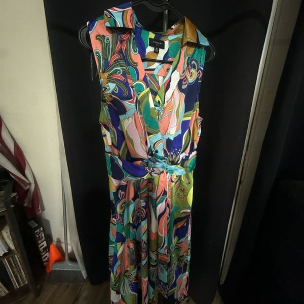 Tahari ASL Sleeveless Midi Dress Size 10 Multicolor Pucci Print