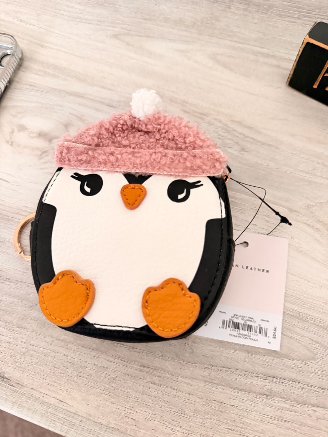 LC Lauren Conrad Penguin Coin Pouch Dusty Pink Beanie 2