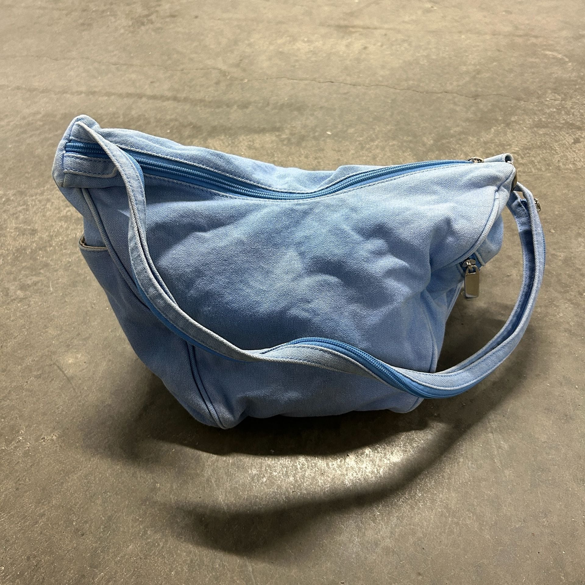 Fossil 1954 Light Blue Canvas Sling Bag Crossbody Hobo Purse 2