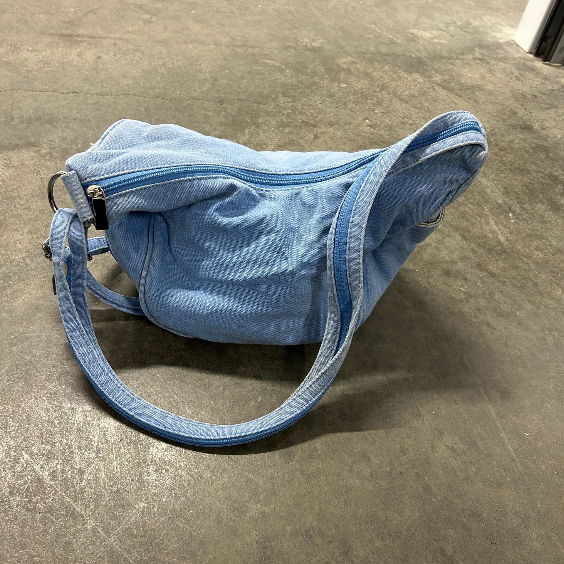 Fossil 1954 Light Blue Canvas Sling Bag Crossbody Hobo Purse 4
