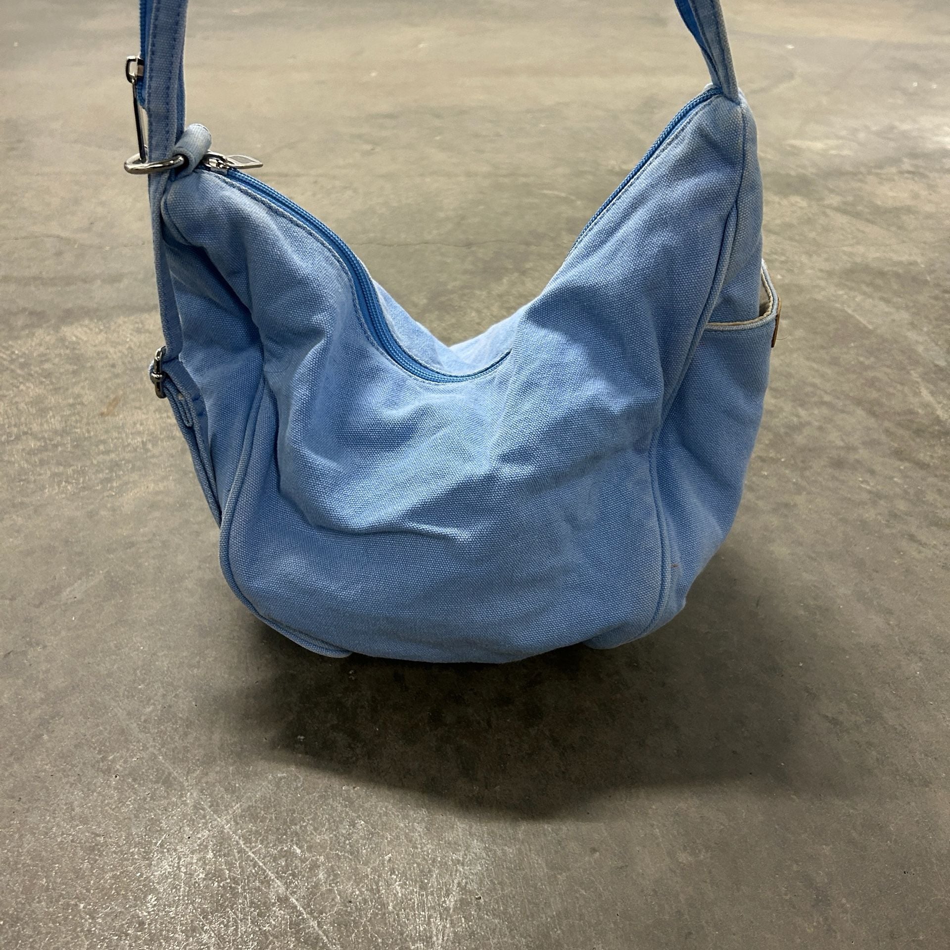 Fossil 1954 Light Blue Canvas Sling Bag Crossbody Hobo Purse 5