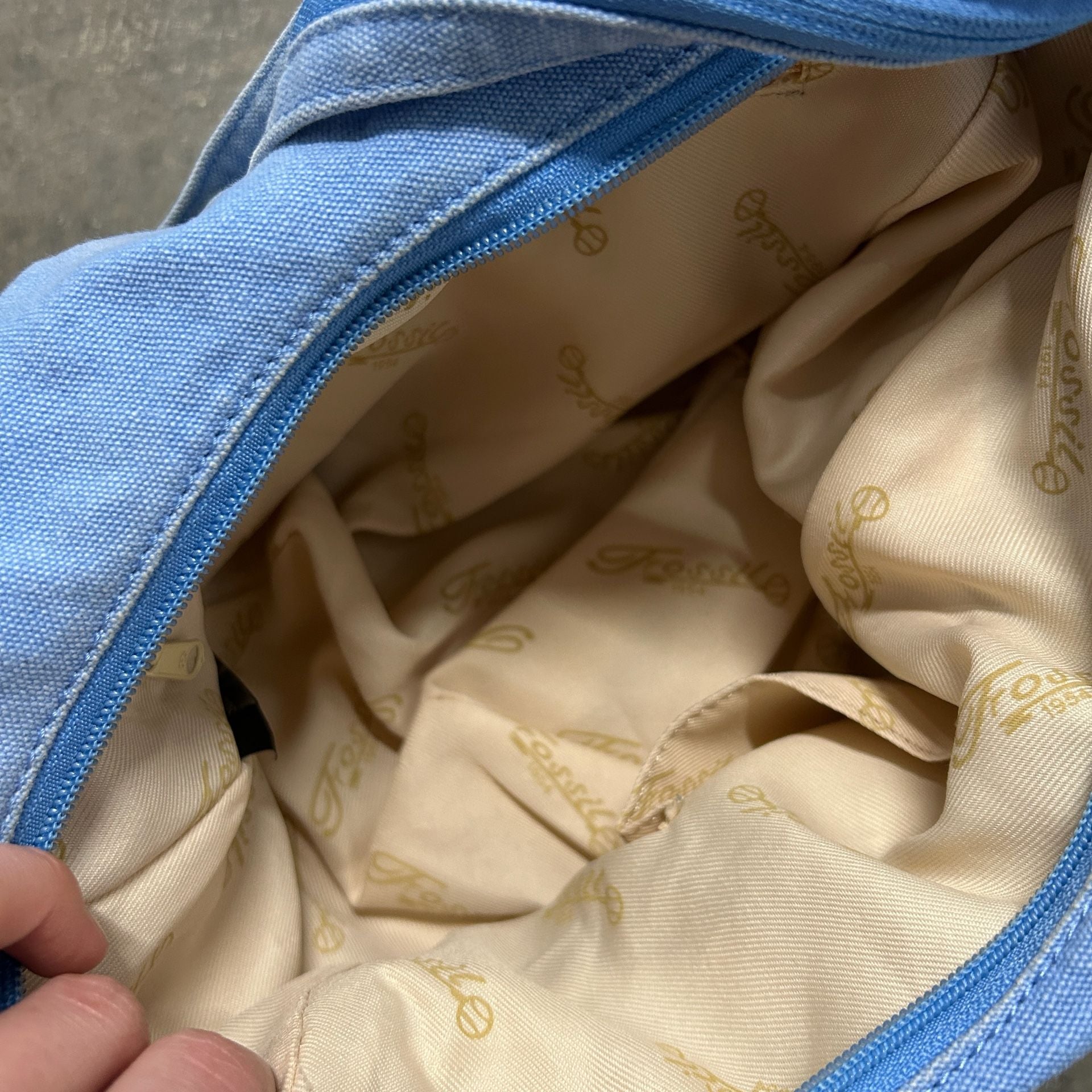 Fossil 1954 Light Blue Canvas Sling Bag Crossbody Hobo Purse 6