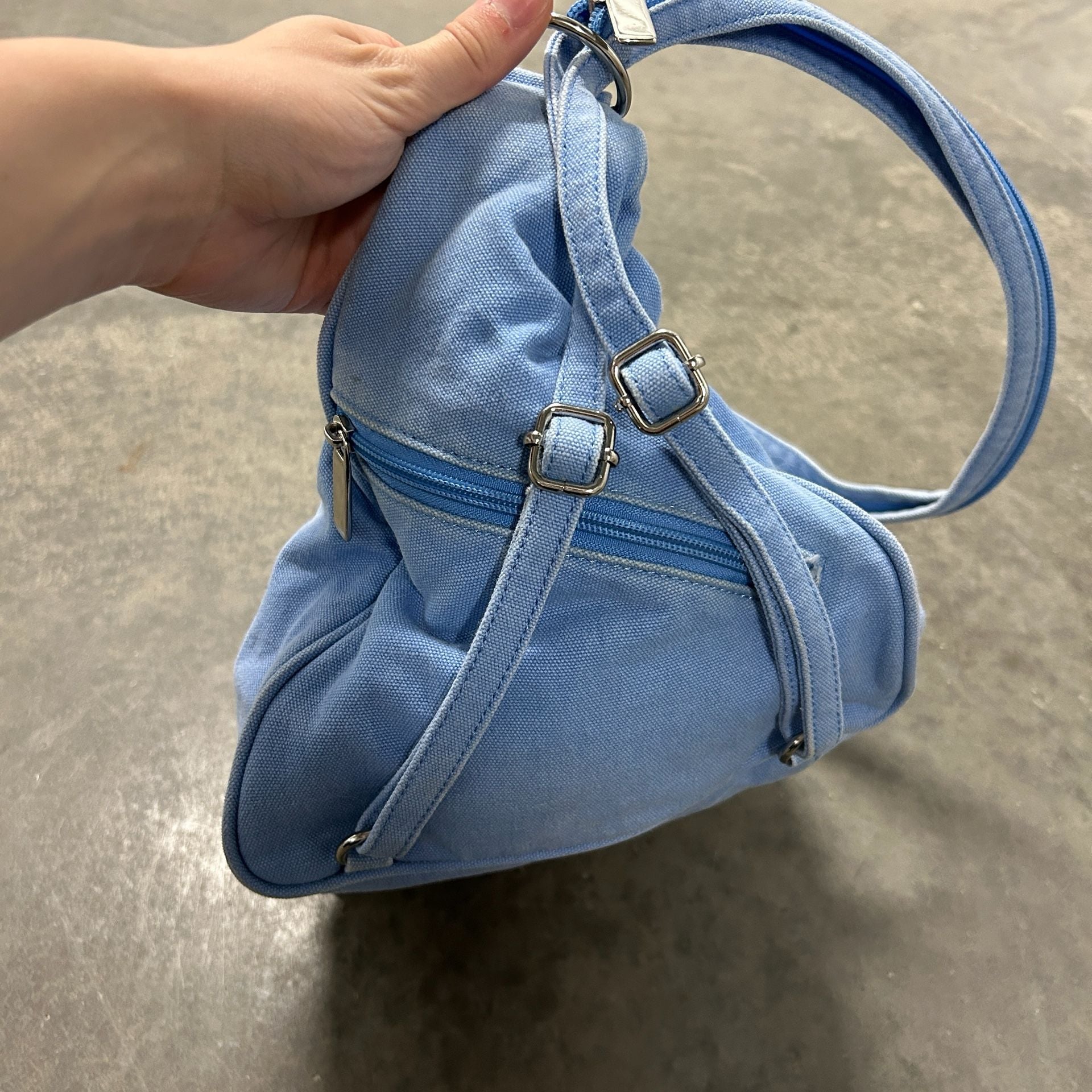 Fossil 1954 Light Blue Canvas Sling Bag Crossbody Hobo Purse 7