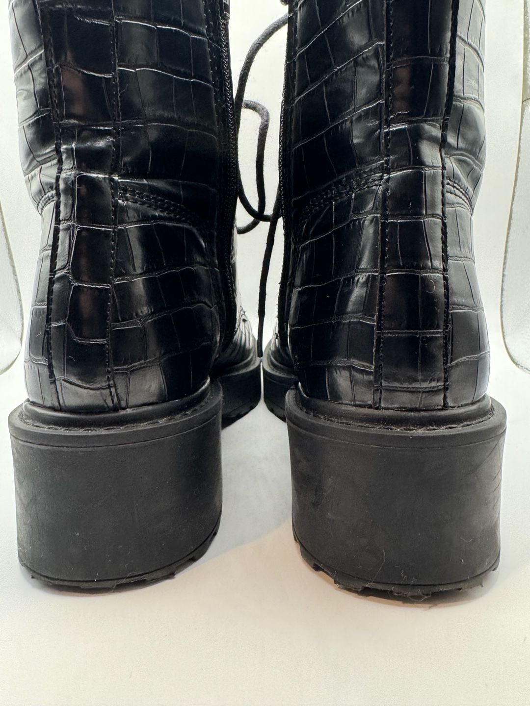 Steve Madden Black Croc Embossed Combat Boots 7 6