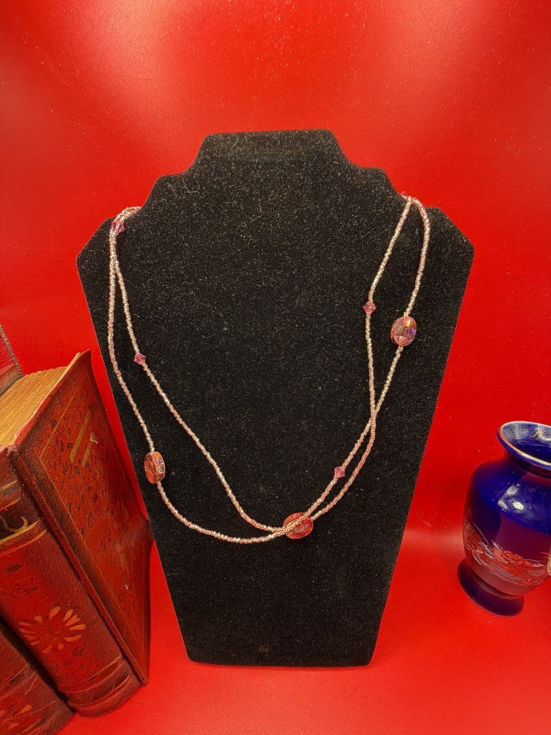 Unbranded Long Pink Seed Bead And Abalone Shell Station Necklace 2